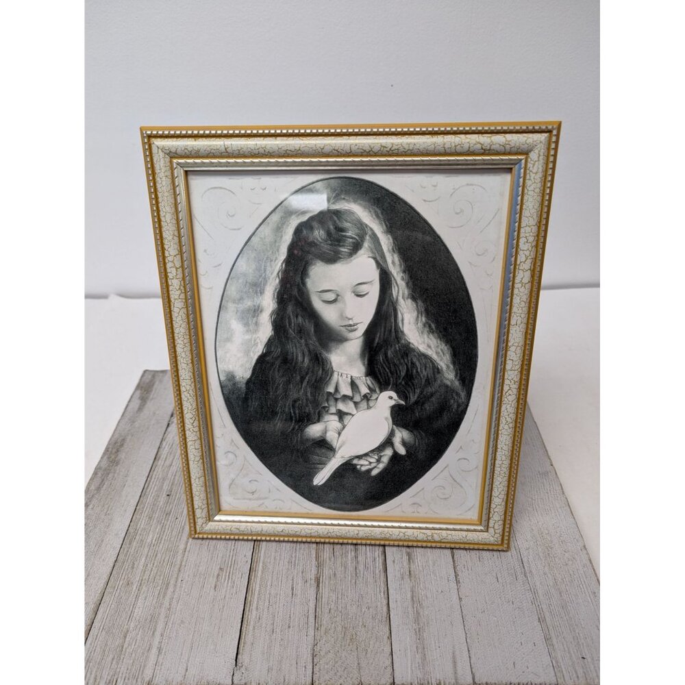 Jane McClure Jane's Prints Young Lady Girl with Dove Framed Print Matted